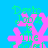 A static digital image with a bright blue background, featuring a pink star-like shape and green text reading "Devil Jodas Is The Greatest" in a pixelated style.