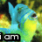 Pixelated blue fish with yellow belly swims against blurred green background, text overlays change across frames.