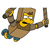 Pixelated character with brown body, yellow face, and blue shorts holding a brown hammer with yellow accents.