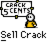 Animated contact sheet of a pixel art icon showing two stick figures holding signs that read "CRACK GLENT" with repeated text "Sell Crack" below, featuring subtle pose and sign variations across 13 frames.