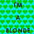 Pixelated text reads 'I'M A BLONDE' on a heart-patterned background with cyan and green hues.