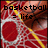 Pixelated image with red and yellow tones showing a basketball hoop, net, and ball alongside text reading 'basketball = life'.
