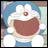 A 48x48 pixel animated buddy icon featuring Doraemon on the left and text elements on a black background to the right, displayed as a contact sheet with two frames.
