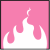 Two side-by-side show white flame shapes on a pink background with subtle animation changes in the topmost flame tip