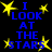 Blue text "I LOOK AT THE STARS" repeats across four star-filled on a black background with yellow stars