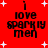 Red background with white plus signs; black text "i love sparkly men" in four quadrants, each with a small vertical line above the 'i'.