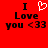 Red background with black text reading "I Love you <33" and a white pixelated heart symbol replacing the word 'love' in one instance.