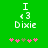 Green background with white text 'I <3 Dixie' and five pink-and-brown flower icons below, showing animation change in the fourth flower's color.