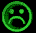 Green circular icon with sad face expression, showing subtle pixel variations across three of identical icons