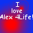 Blue and red gradient background with white text reading "I love Alex 4Life!" in four identical quadrants, each containing a small circular red glow.