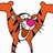 Pixelated orange cartoon character with black stripes, pink circular chest marking, and white accents on limbs against a plain background.