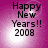 Purple background with white light burst effect displaying 'Happy New Years!! 2008' text in black pixelated font across four