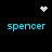 Four cyan 'spencer' text labels arranged in a on black background with white pixelated heart and starburst symbols at top corners