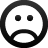 A pixelated circular icon with a neutral face showing two square eyes and a downturned mouth on a light gray background.