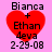 Red heart-shaped icon with black text 'Bianca + Ethan 4eva' and date '2-29-08' on pink background, showing two distinct visual states.