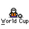 Animated contact sheet of a World Cup-themed buddy icon showing sequential frames of a pixelated character and trophy animation.