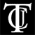 A pixelated white monogram on a black background, featuring a stylized 'T' with a curved left leg and a smaller 'T' nested within its right leg.