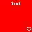 Red background with white pixelated text 'Indi' at top left and top right, two white pixelated heart symbols at bottom center and bottom right.