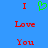 Blue background with red text 'I', green pixelated heart, and repeated 'Love You' in red below.
