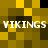 Pixelated of yellow and brown squares with repeated white text "VIKINGS" across two on a static background