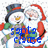 Santa Claus and snowman stand side-by-side in red, white, green, black, orange, blue; Santa wears a top hat with red band.