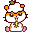 Pixelated hamster character with white face, orange stripes, pink paws, and green leaf on head; mouth changes from open to closed across frames.
