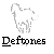 A 3x2 contact sheet of five animated frames showing a white horse silhouette running against a gray background with the text "Deftones" below each frame, displaying motion blur and pixelation artifacts in different animation states.