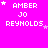 Pixelated text 'AMBER JO REYNOLDS' in white on bright pink background with varying star positions across repeated