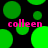 Green circular shapes on black background with pink text 'colleen' repeated four times, some circles partially cut off at edges.