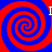 Four red and blue spiral patterns arranged in a with white 'I' letters at the center of each quadrant