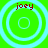 Four identical circular icons with light blue concentric rings on a bright green background, each displaying red text 'joey' above the rings.