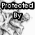 Black-and-white pixelated image of a skeletal figure with text overlays reading "Protected By Martini Family" in blocky font.
