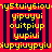 four identical pixelated squares with red and dark blue borders, each containing yellow text in a repeating pattern