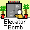 A 4x3 contact sheet of a pixel-art animated icon showing elevator bomb sequences with stick figures, explosions, and control panels across multiple frames.