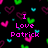 Pixelated text and heart shapes in pink, green, and cyan on a black background with animated color shifts.