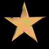 Golden star-shaped icons in various orientations and sizes displayed on a black background with one gray square corner.