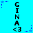 A static image with a bright cyan background displays vertical text reading "GINA <3" repeated four times, each accompanied by small blue star icons with dotted lines.