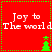 Red background with white text 'Joy to The world' and green pixelated Christmas tree icons in four quadrants, each tree with a small star on top.