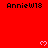 Red background with repeated black text 'AnnieW18' and pink pixelated hearts, one gray rectangle visible at bottom right.