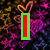 Pixelated image with four quadrants: top-left has purple hair and green-red vertical bar, top-right shows 'Love' text with hearts, bottom-left displays 'Bernie!' text over a figure, bottom-right is gray.