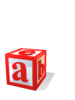 A 4x4 contact sheet of a red and white cube-shaped icon with Cyrillic letters 'а' and 'б', showing various animation frames including rotation, shadow changes, and perspective shifts.