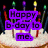 Pixelated birthday cake with candles and three text variations: purple "Happy b-day to me.", green "Happy b-day to me.", yellow "b-day dear MEEE... happy b-day 2ME".