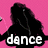 Four pixelated show black silhouettes against colored backgrounds with text: pink background has "dance" and a dancing figure, blue has "like" and a kicking figure, green has "no ones" and a seated figure, yellow has "watchin" and a drinking figure