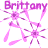 A static image of a repeating pattern featuring the name 'Brittany' in purple text surrounded by pink and purple starburst shapes on a white background.