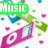 Animated icon with colorful music player and heart shapes, displaying text fragments 'Music', 'Is', and 'LIFE' across frames.