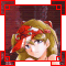 anime-style character icons with red and white text overlays, each showing a girl with blonde hair tied by red ribbon in various poses