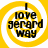 Four identical yellow and white spiral icons with black text reading "I love gerard way" arranged in a