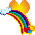 Pixelated rainbow arc with cloud and heart-shaped background, repeated in a pattern