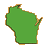 Green pixelated shape resembling Wisconsin state outline with brown and orange border pixels on gray background.