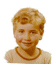 25 portrait images showing a single person's appearance progression from childhood to adulthood, with varying hair, clothing, and background styles